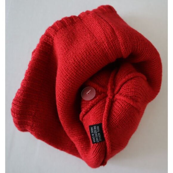 Free People Movement CB205C-K163 O/S Cherry Red Apres Ski Team Pom Beanie - Picture 3 of 5